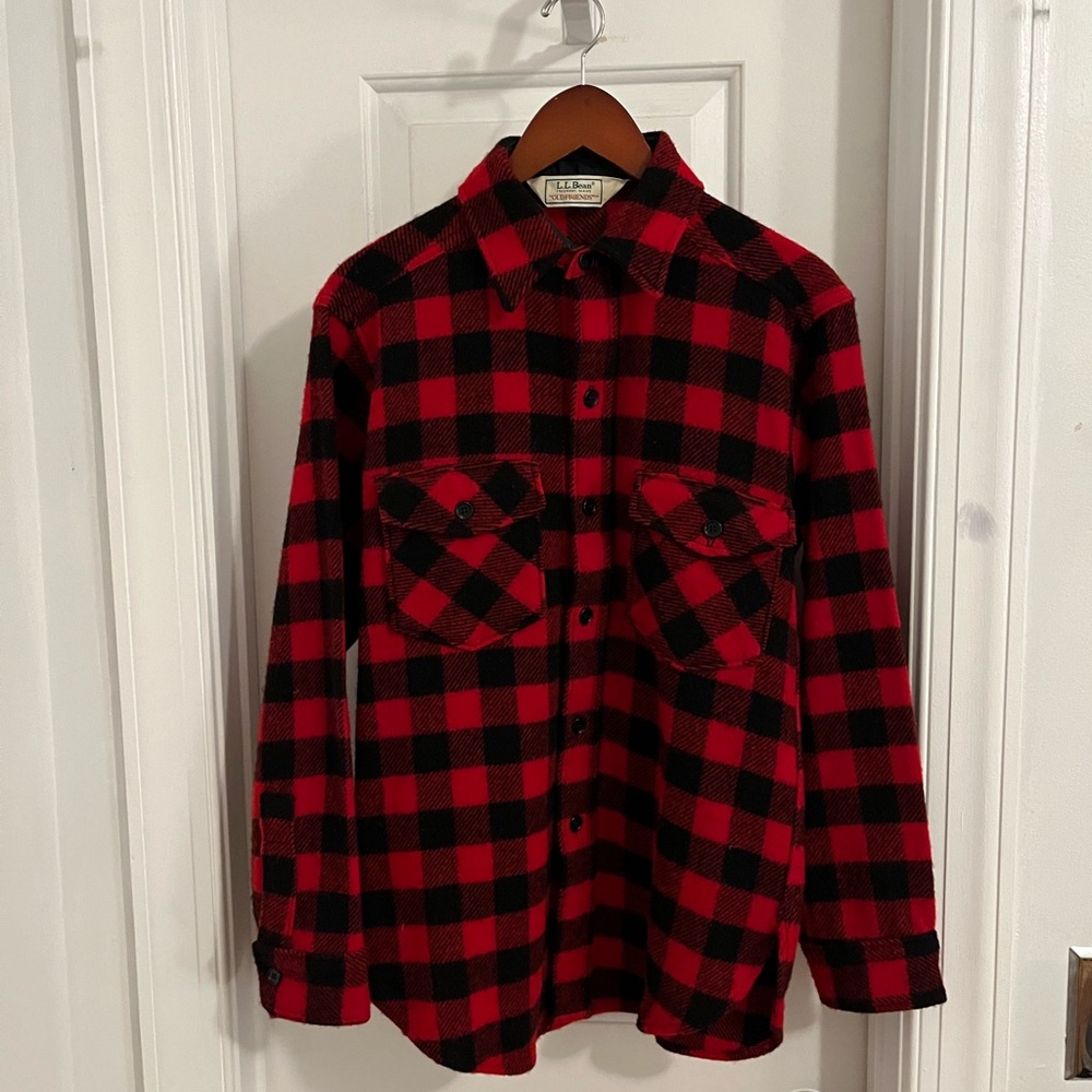 Vintage LL Bean Plaid ‘Old Friends’ Thick Wool Buffalo Check Long Sleeve